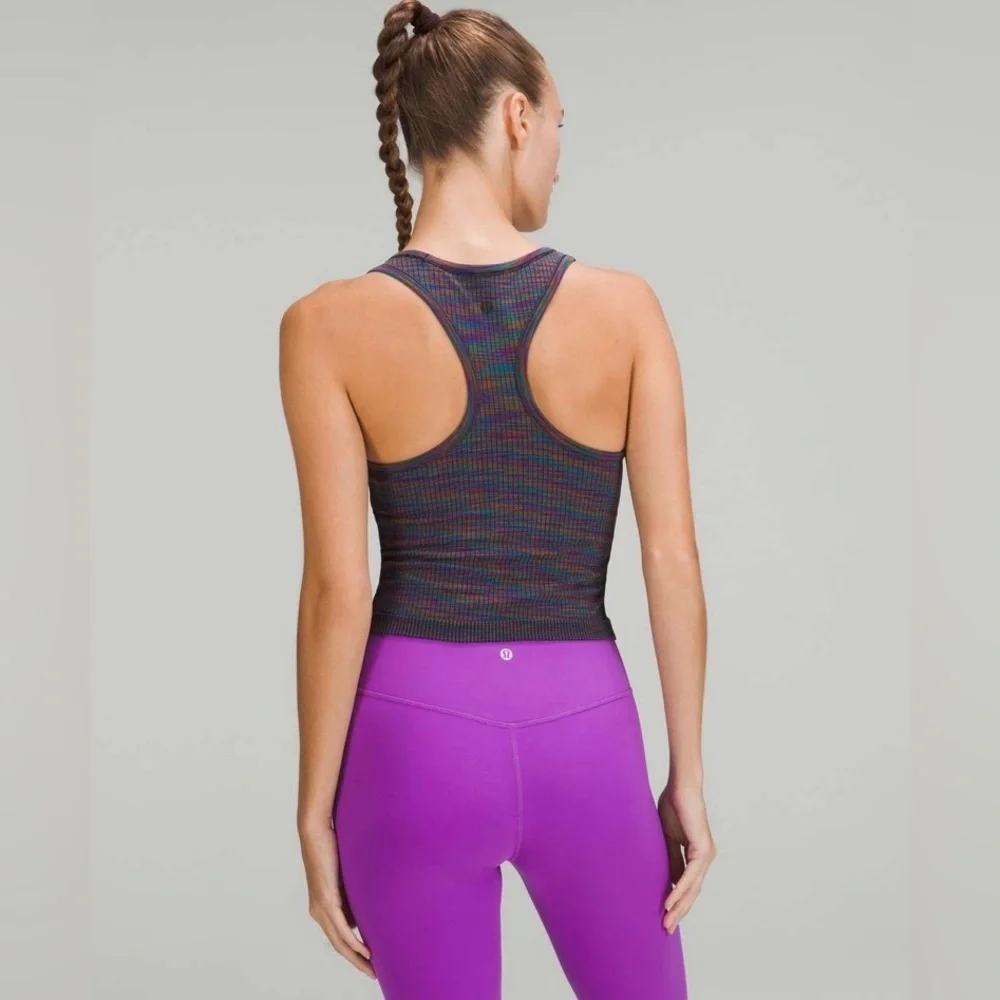 Lululemon Ebb to Street Racerback Multicolour Crop Tank Top in Rainbow Multi